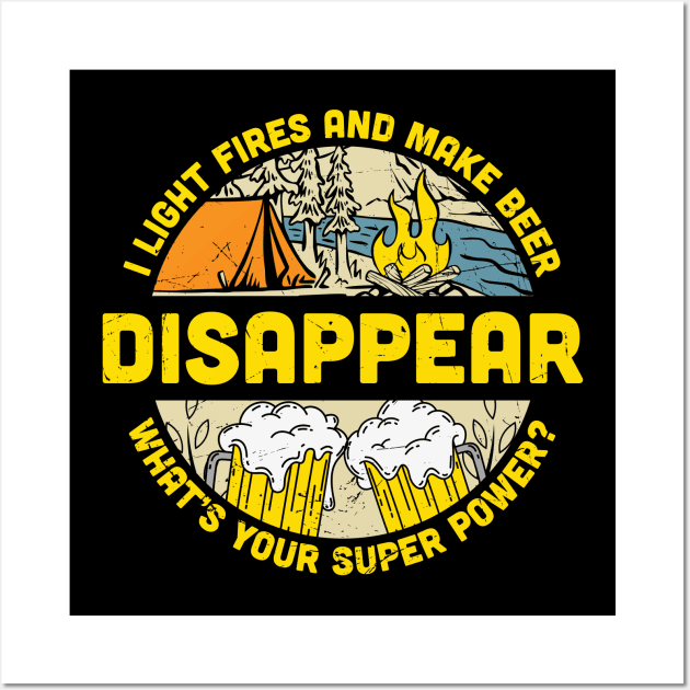 light power and beer, whats your super power, camping, fun, adventure, peace, calm, relaxation Wall Art by The Bombay Brands Pvt Ltd